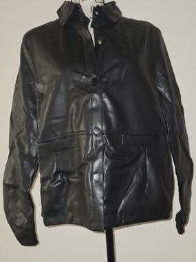 Classic Black Faux Leather Jacket - Women's